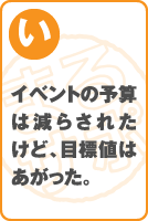 イベントの予算は減らされたけど、目標値はあがった。